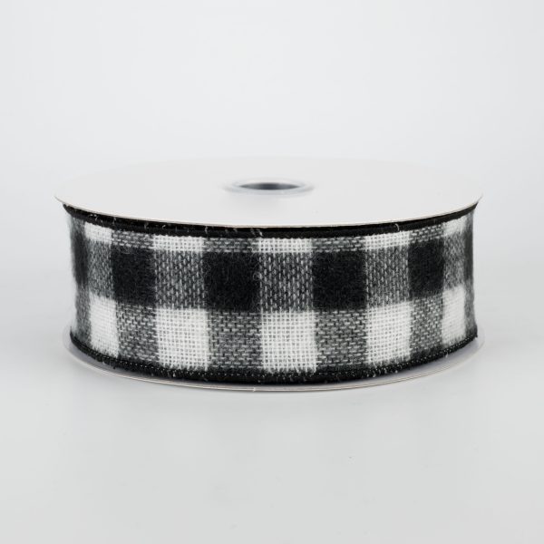 1.5  Fuzzy Flannel Check Ribbon: Black & White (10 Yards) Online Hot Sale