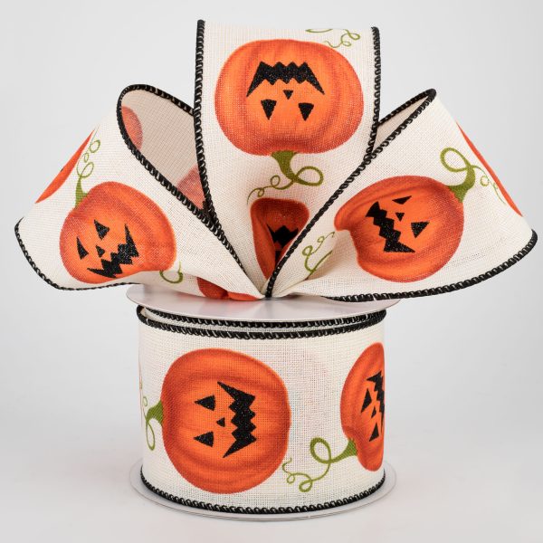 2.5  Jack-O-Lantern Glitter Ribbon: Ivory (10 Yards) Online Hot Sale