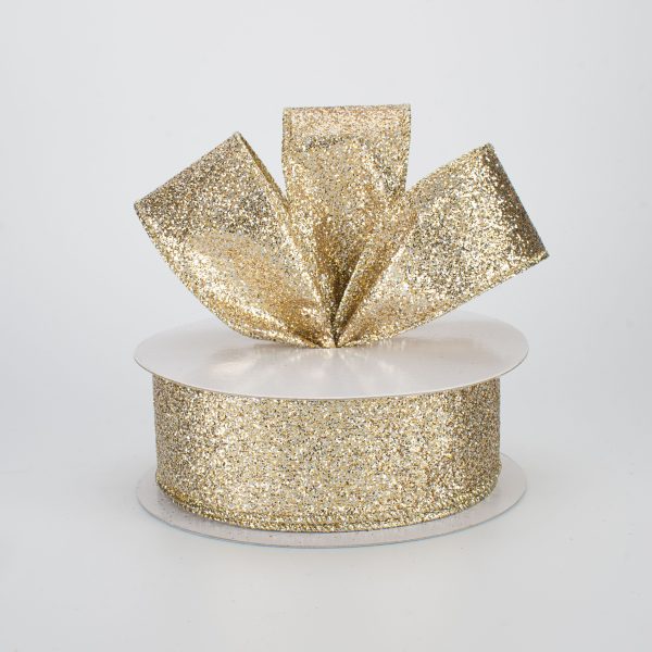 1.5  Glitter On Metallic Ribbon: Champagne (10 Yards) Online Sale