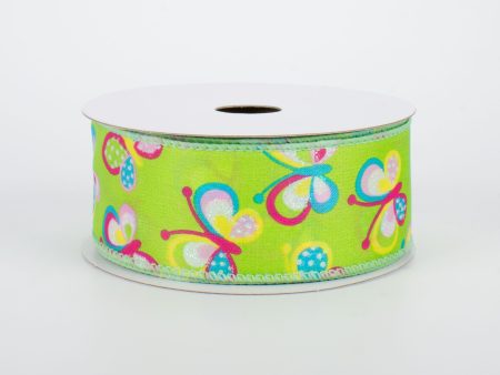 1.5  Glitter Butterfly Ribbon: Lime Green (10 Yards) Cheap