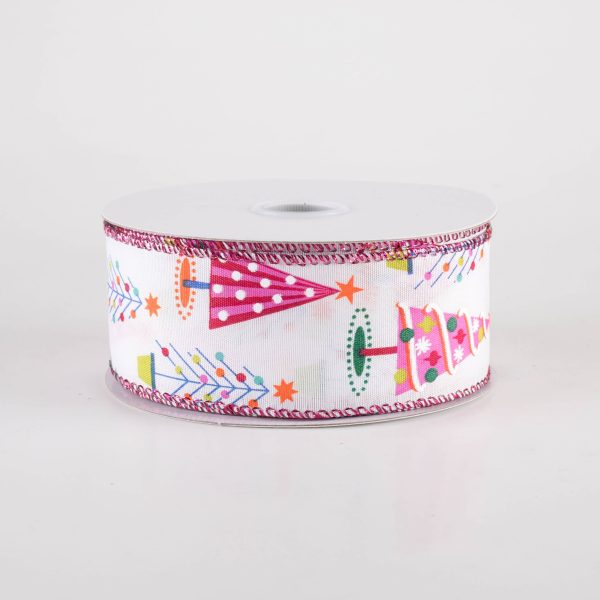 1.5  Fun Christmas Trees Ribbon: Pink Christmas (10 Yards) Discount