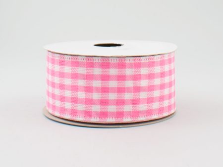 1.5  Gingham Check Wired Ribbon: Pink & White (10 Yards) Supply