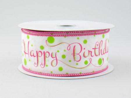 1.5  Happy Birthday Ribbon: White, Lime, Fuchsia (10 Yards) Discount