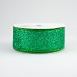 1.5  Glitter On Metallic Ribbon: Emerald (10 Yards) For Sale