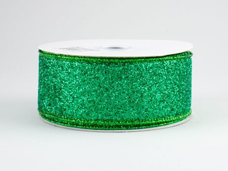 1.5  Glitter On Metallic Ribbon: Emerald (10 Yards) For Sale