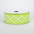 1.5  Glittered Argyle Ribbon: Bright Green & White (10 Yards) For Sale