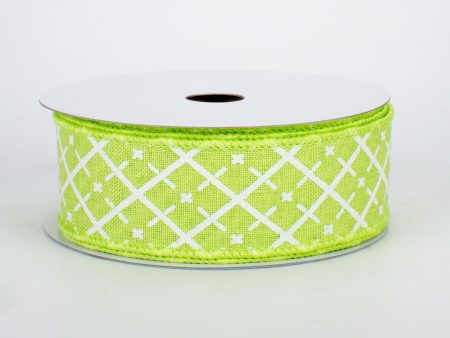 1.5  Glittered Argyle Ribbon: Bright Green & White (10 Yards) For Sale