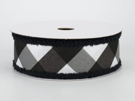 1.5  Chenille Edge Bold Check Ribbon: White & Black (10 Yards) Cheap