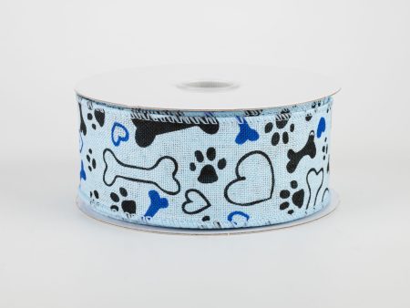 1.5  Dog Bone, Paw, Heart Ribbon: Light Blue (10 Yards) Supply