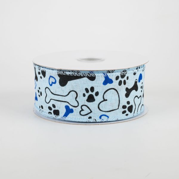 1.5  Dog Bone, Paw, Heart Ribbon: Light Blue (10 Yards) Supply