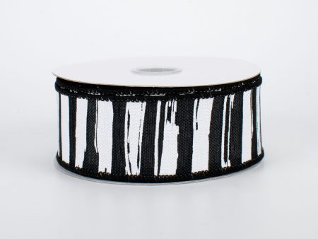 1.5  Distressed Stripe Ribbon: Black & White (10 Yards) For Discount