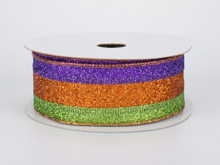 1.5  Glitter Stripe Ribbon: Halloween (10 Yards) For Sale