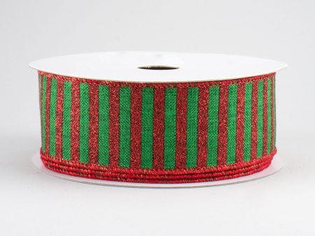 1.5  Glitter Stripe Canvas Ribbon: Emerald & Red (10 Yards) Online Hot Sale