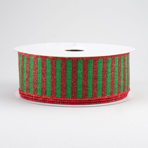 1.5  Glitter Stripe Canvas Ribbon: Emerald & Red (10 Yards) Online Hot Sale