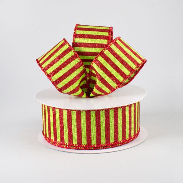 1.5  Glitter Stripe Canvas Ribbon: Lime & Red (10 Yards) Online now