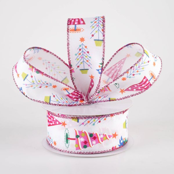 1.5  Fun Christmas Trees Ribbon: Pink Christmas (10 Yards) Discount