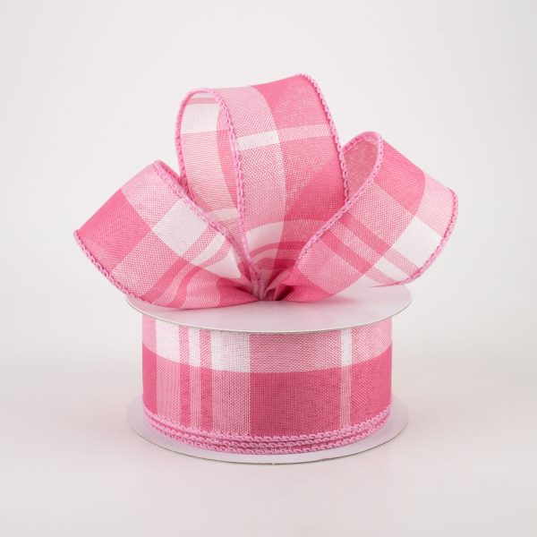 1.5  Eday Plaid Ribbon: Blush Pink & White (10 Yards) Online Hot Sale