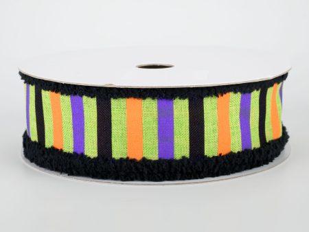 1.5  Chenille Edge Halloween Horizontal Stripe Ribbon: Lime (10 Yards) Cheap