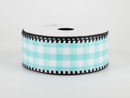 1.5  Gingham Check Dashed Edge Ribbon: Turquoise & White (10 Yards) For Cheap