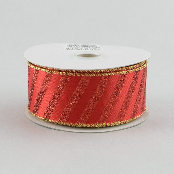 1.5  Glitter Stripe Ribbon: Red (10 Yards) Hot on Sale