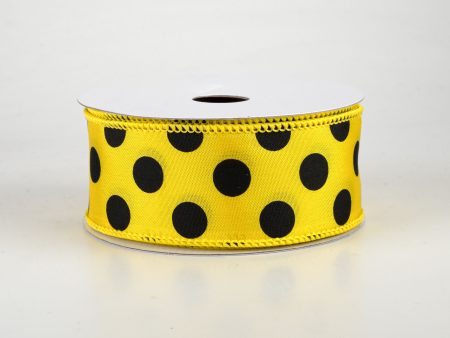 1.5  Big Polka Dot Ribbon: Yellow & Black (10 Yards) on Sale