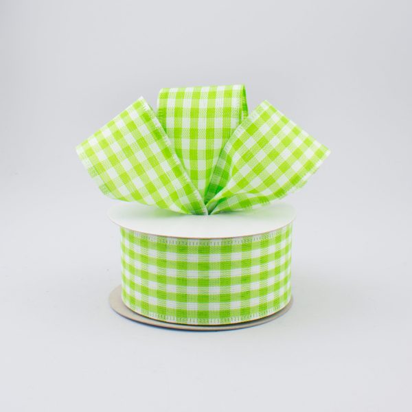 1.5  Gingham Check Wired Ribbon: Fresh Green & White (10 Yards) Supply