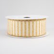 1.5  Glitter Stripe Canvas Ribbon: Cream & Gold (10 Yards) For Cheap