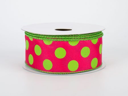 1.5  Big Polka Dot Ribbon: Hot Pink & Lime (10 Yards) on Sale