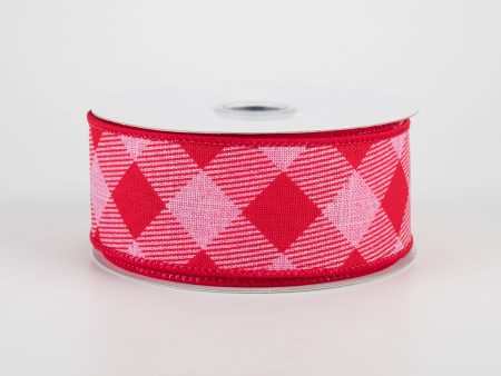 1.5  Diagonal Stripe Check Ribbon: Pink & Red (10 Yards) on Sale