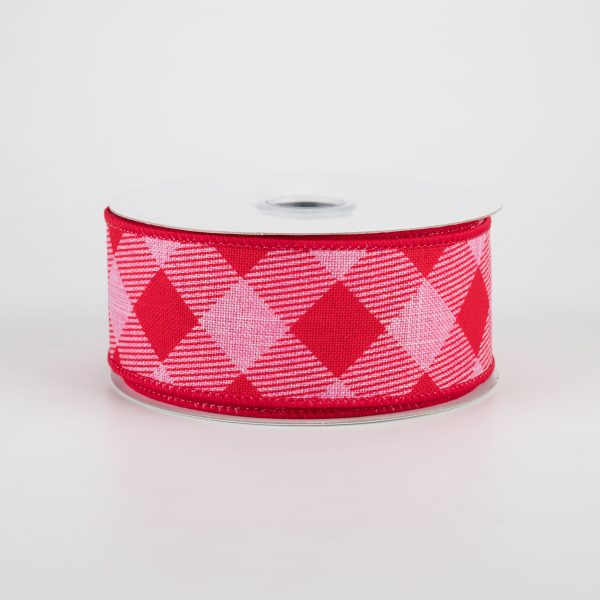 1.5  Diagonal Stripe Check Ribbon: Pink & Red (10 Yards) on Sale