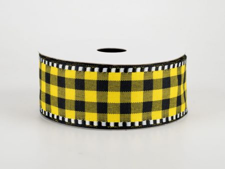 1.5  Gingham Check Dashed Edge Ribbon: Yellow & Black (10 Yards) Online