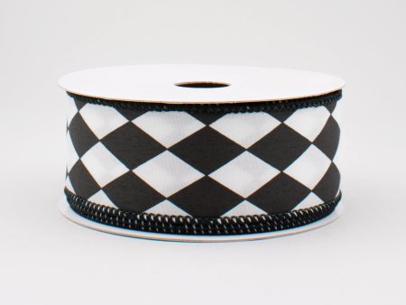 1.5  Black & White Harlequin Check Ribbon (10 Yards) Online Sale