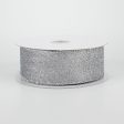 1.5  Lustrous Glitter Ribbon: Platinum Silver (10 Yards) Online Sale