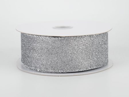 1.5  Lustrous Glitter Ribbon: Platinum Silver (10 Yards) Online Sale