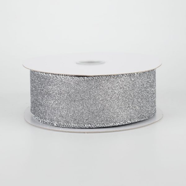 1.5  Lustrous Glitter Ribbon: Platinum Silver (10 Yards) Online Sale