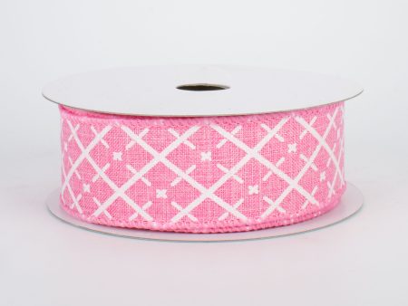 1.5  Glittered Argyle Ribbon: Pink & White (10 Yards) on Sale