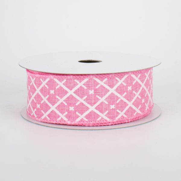 1.5  Glittered Argyle Ribbon: Pink & White (10 Yards) on Sale