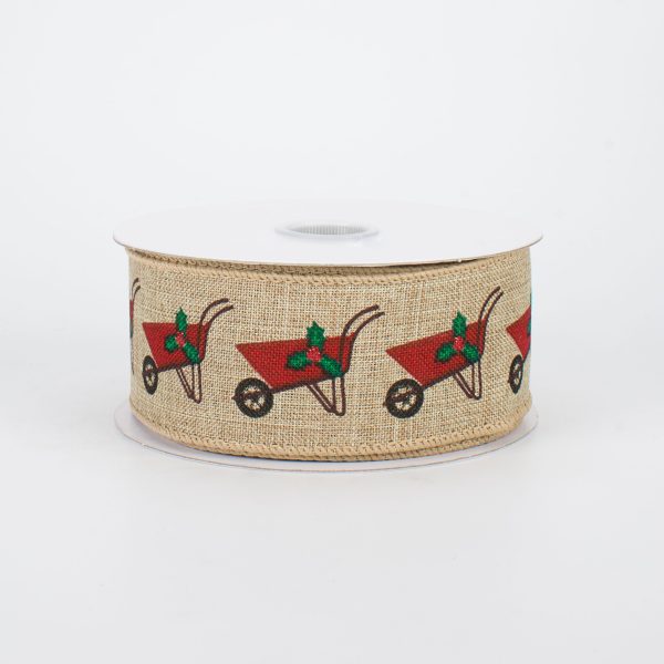 1.5  Christmas Wheelbarrow Ribbon: Natural (10 Yards) Cheap