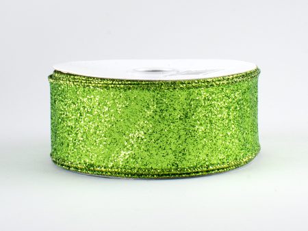 1.5  Glitter On Metallic Ribbon: Lime (10 Yards) For Discount