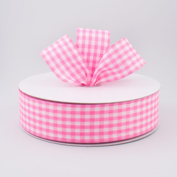 1.5  Gingham Check Wired Ribbon: Pink & White (50 Yards) For Cheap