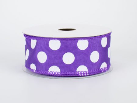 1.5  Big Polka Dot Ribbon: Purple & White (10 Yards) Fashion