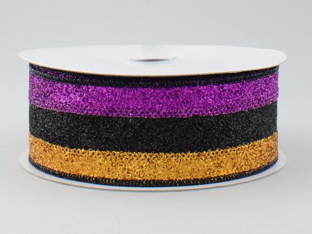 1.5  Glitter Stripe Ribbon: Purple, Black & Copper (10 Yards) Hot on Sale