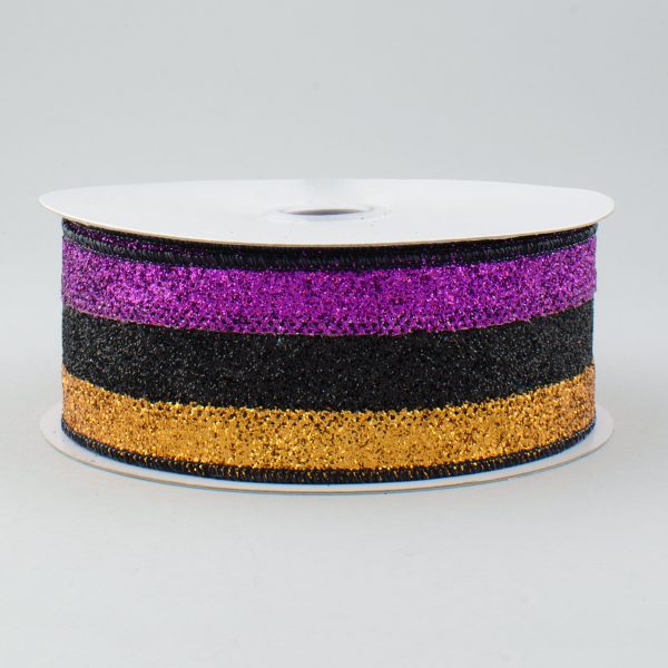 1.5  Glitter Stripe Ribbon: Purple, Black & Copper (10 Yards) Hot on Sale