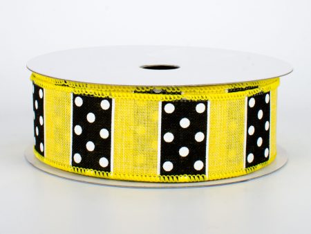 1.5  BW Polka Dot Stripes Ribbon: Yellow (10 Yards) For Discount