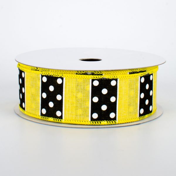 1.5  BW Polka Dot Stripes Ribbon: Yellow (10 Yards) For Discount