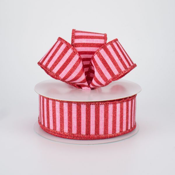 1.5  Glitter Stripe Canvas Ribbon: Pink & Red (10 Yards) Discount