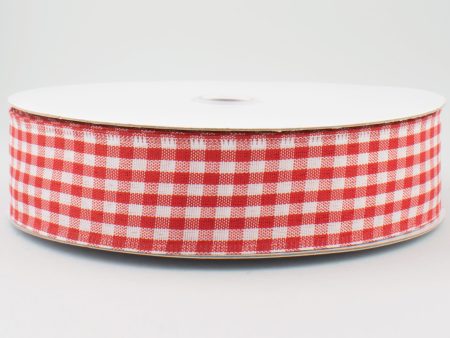 1.5  Gingham Check Wired Ribbon: Red & White (50 Yards) Supply