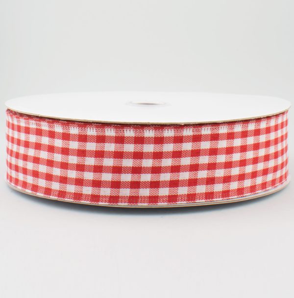 1.5  Gingham Check Wired Ribbon: Red & White (50 Yards) Supply