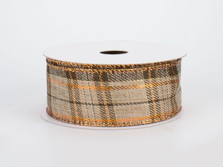 1.5  Brown & Copper Metallic Tartan Plaid Ribbon (10 Yards) Online Hot Sale