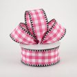 1.5  Gingham Check Dashed Edge Ribbon: Hot Pink & White (10 Yards) Online Sale